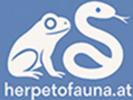 Logo mit blauen Hintergrund, Frisch und Schlange weiß, Schriftzug herpetofauna.at