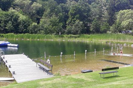 Badesee umgeben von Bäumen