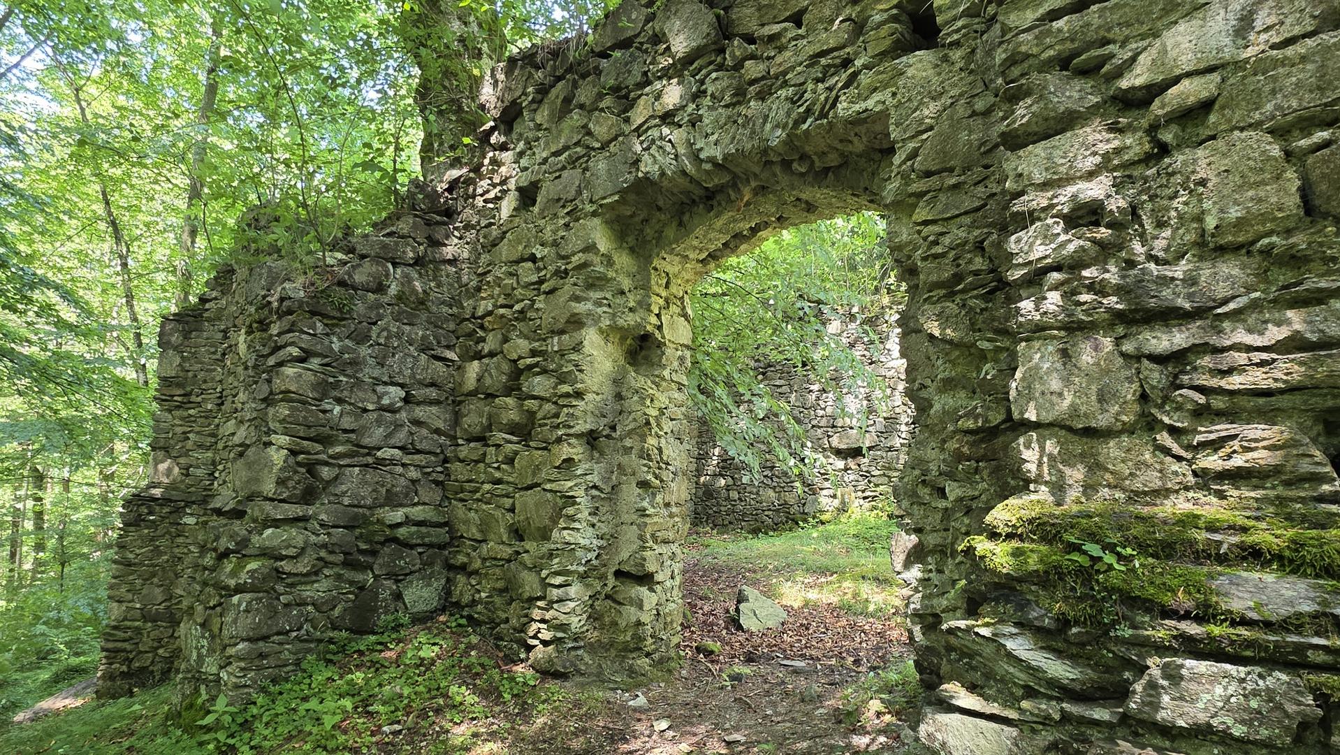 Alte Steinmauer im grünen Wald