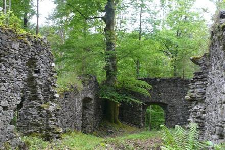 Alte Steinmauern verwachsen im Wald Ruine